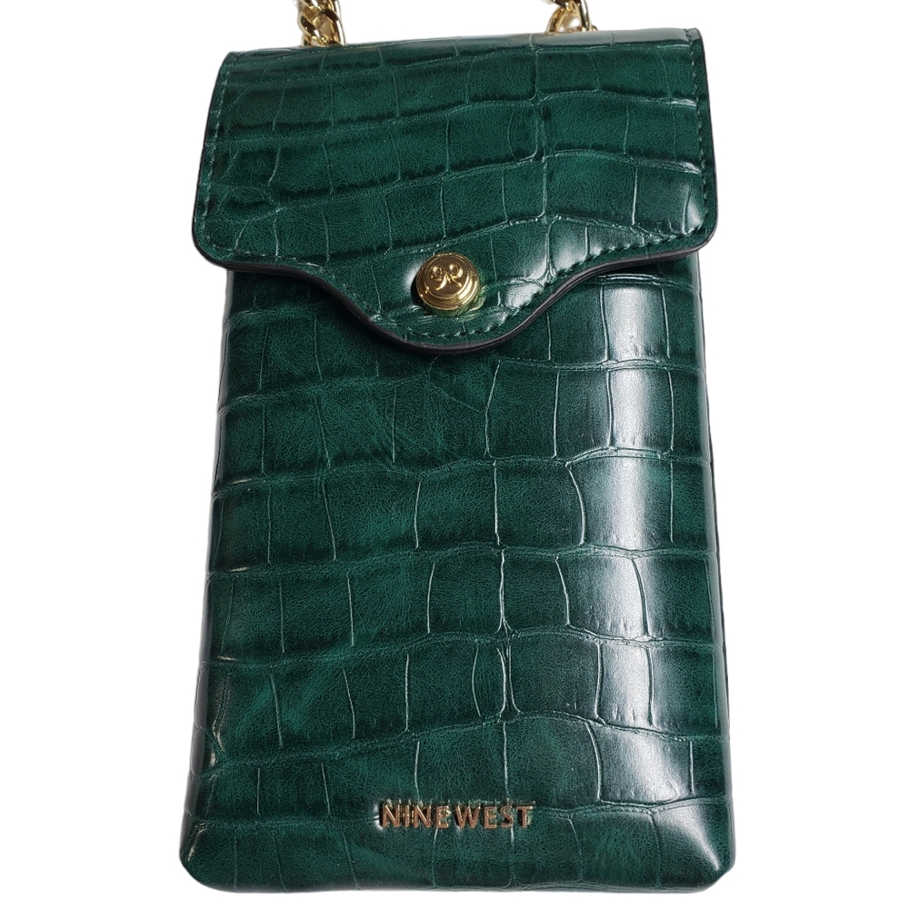 Nine West Cell Phone Crossbody bag wallet mini bag forest green chain adjustable - Picture 3 of 4